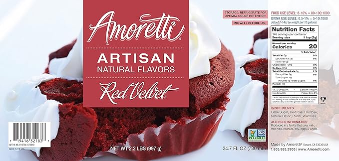 Amoretti - Natural Red Velvet Artisan Flavor Paste, 2.2 lbs, Perfect For Ice Cream, Beverages, Cakes, and more, Preservative Free, Vegan, Gluten Free, No Artificial Sweeteners, Highly Concentrated