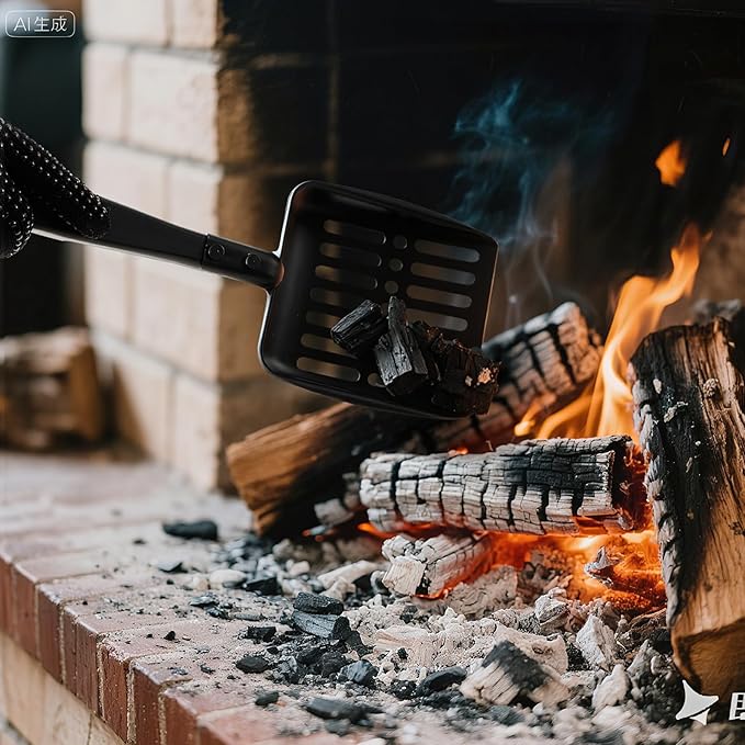 3 Pcs Fireplace Ash Sifter Oven Shovel Hollow Out Ember Recovery Tool Shovel Heat Resistant Silicone Glove Brush Scoop Charcoal (Innovative Model,Iron)