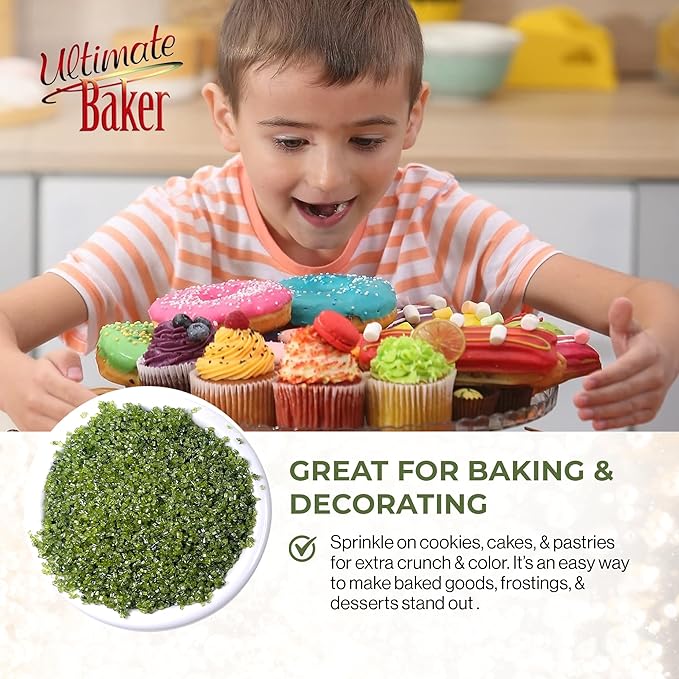 Ultimate Baker - Sanding Sugar, Holly Green - Vibrant, Naturally Colored Baking & Decorating Sugar, Perfect for Sprinkling on Cakes, Desserts & Ice Cream, Medium Crystal - 80oz