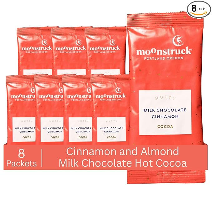 Moonstruck Single Serve Cinnamon and Almond Milk Hot Chocolate Packets, 8 Count (Pack of 1)