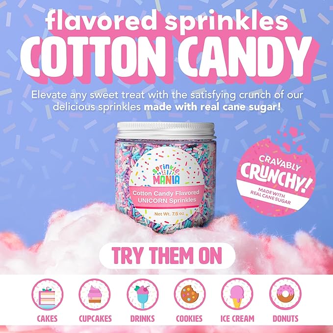 Cotton Candy Sprinkles for Cupcakes – Tastes Exactly Like the Real Thing! Adds a Fun, Sweet Twist to Any Dessert – Edible Cotton Candy Ice Cream Topping (Carnival 16oz)
