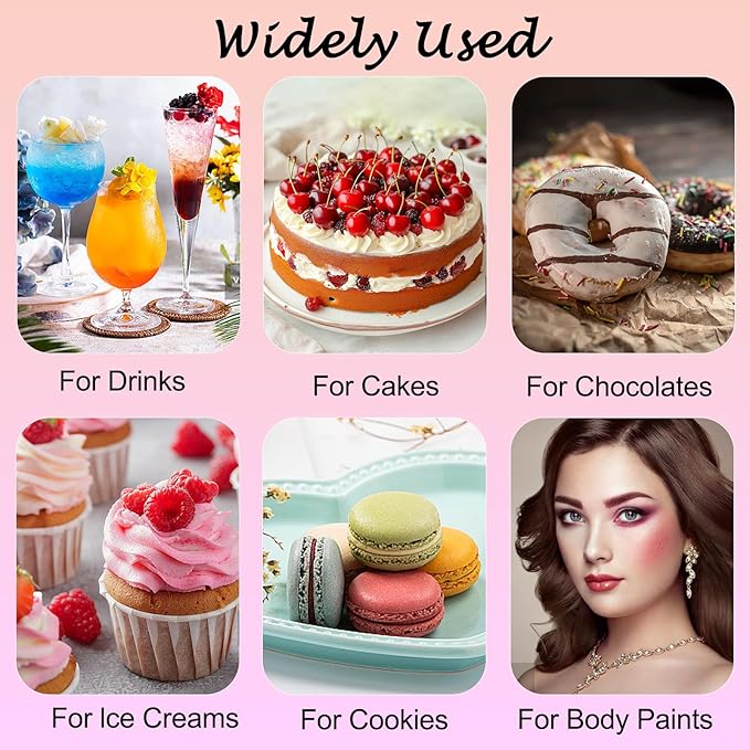 12 Colors Edible Glitter Set for Cocktails - Luster Dust Edible, Food Grade Shimmer Sprinkle Powder for Cakes, Drinks, Wines, Beer, Candy, Cookie, Chocolate, Fondant, Vegan Decoration (5g/Bottle)