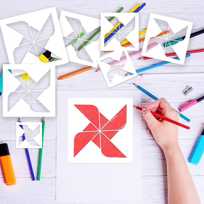 Large Stencils Painting 8 PCS Plastic Windmill Reuseable Stencils Deco for Painting Spraying Drawing on Wall Wood Flag Paper