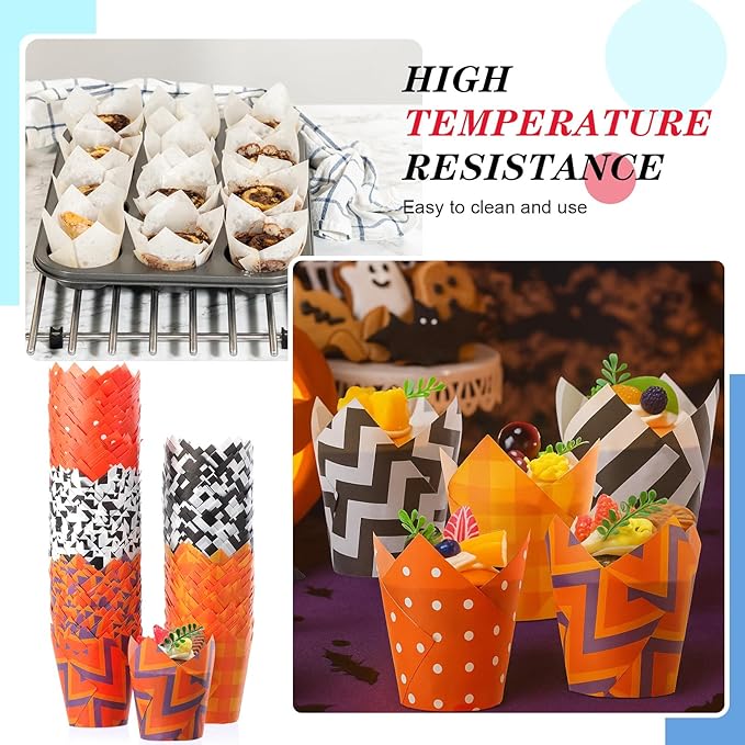 500 Counts Halloween Tulip Cupcake Liners Birthday Party Muffin Cupcake Baking Liners Grease Proof Cake Liner Holders for Fall Christmas Halloween Birthday Party