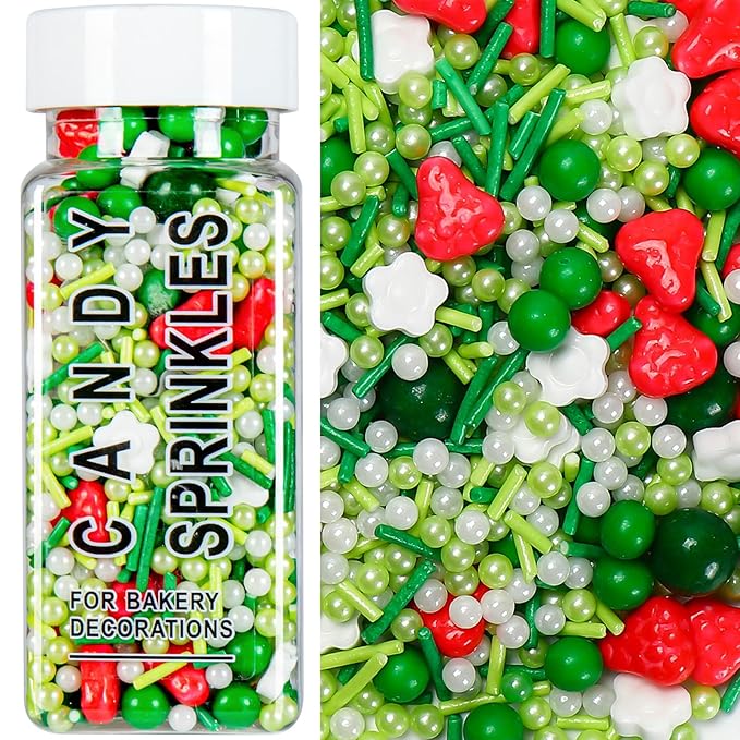 Green Sprinkles for Cake Decorating, Spring Sprinkles Mix with Strawberry Pearl Jimmies Flower for Ice Cream Cupcakes Baking Cookies Cake Topping