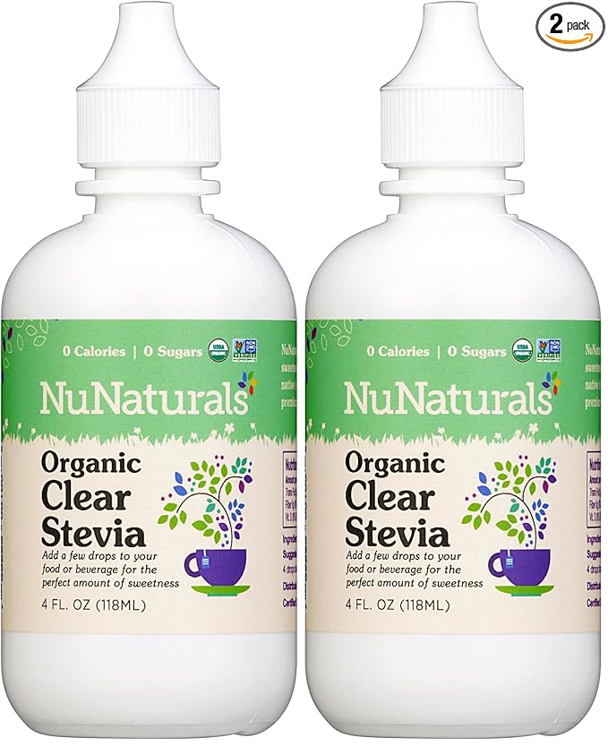 NuNaturals Clear Extract Stevia, Plant-Based Sweetener, Plastic Bottle, 4 oz (Pack of 2)