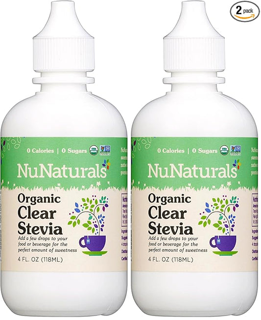 NuNaturals Clear Extract Stevia, Plant-Based Sweetener, Plastic Bottle, 4 oz (Pack of 2)