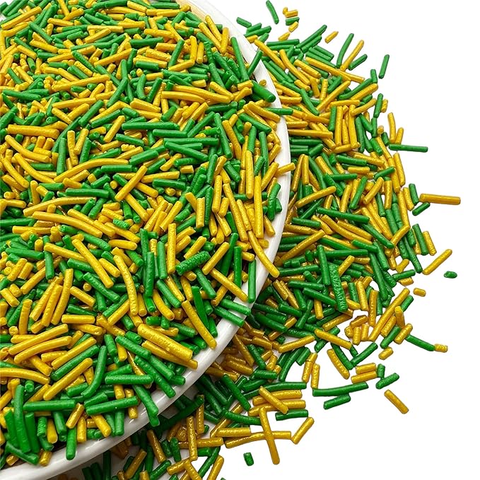 SE Si&Moos Green and Gold Jimmies Sprinkles Gold and Green Sprinkles for Cake Decorating Edible Crunchy Jimmies for Topping Ice Cream, Cookies, Cakes, Cupcakes, Dessert Decorating 3 OZ