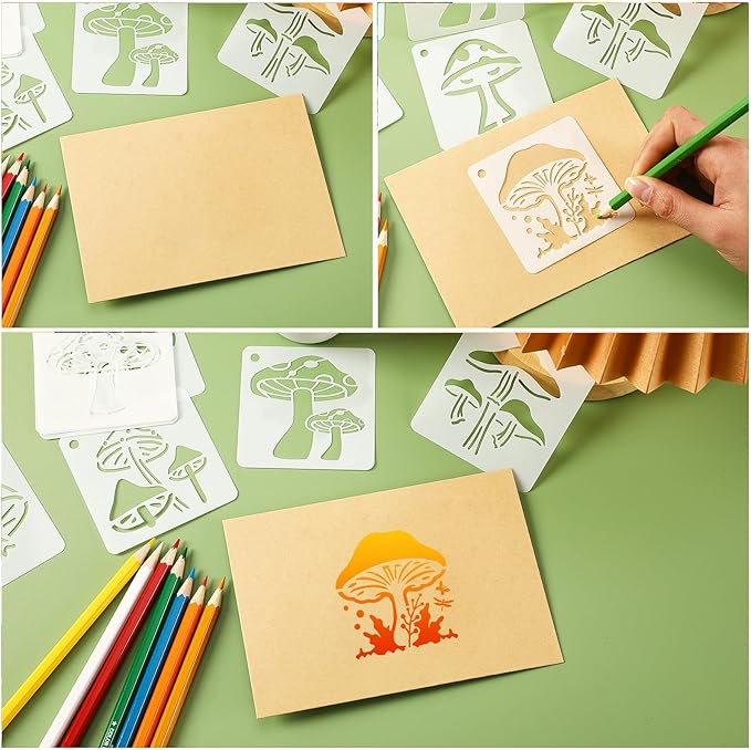 Augshy Mushrooms Stencils Template, 56 Pack Reusable Plastic Template Stencils Moon Flowers Stencils for Painting on Wall Floor Decor DIY Rock Painting Art Projects (3 inch)