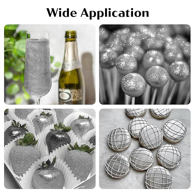 Silver Edible Glitter – 6g Luster Dust Drink Glitter, Food Grade Shimmer Powder for Cocktails, Cakes, Beverages, Chocolate & Candy