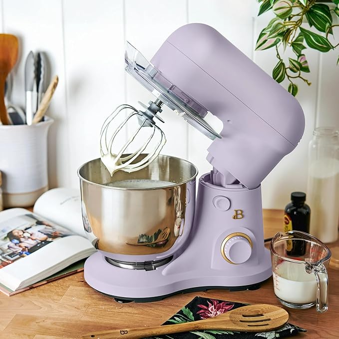 Beautiful 3.5 Qt Tilt-Head Stand Mixer | 12-Speed 300 W Motor | Stainless Bowl Beater, Dough Hook & Whisk by Drew Barrymore (Lavender)