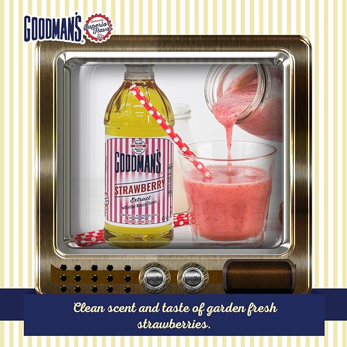 Goodman's Natural Strawberry Extract - Gluten-Free, Non-GMO, Kosher, Low Carb & Low Calorie, Low Alcohol, No Artificial Color, No Animal Products, No Sugar -Enhances Baking, Drinks & Desserts - 1 Pint