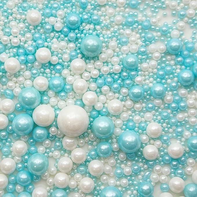 SE Si&Moos White and Light Blue Pearl Sprinkles for Cake Decorating Edible Cake Cookie Pearls Cupcake Decorations Baby Blue and White Sprinkles for Cake, Cupcake, Cookies Party Holiday Christmas Supplies 3.5 OZ