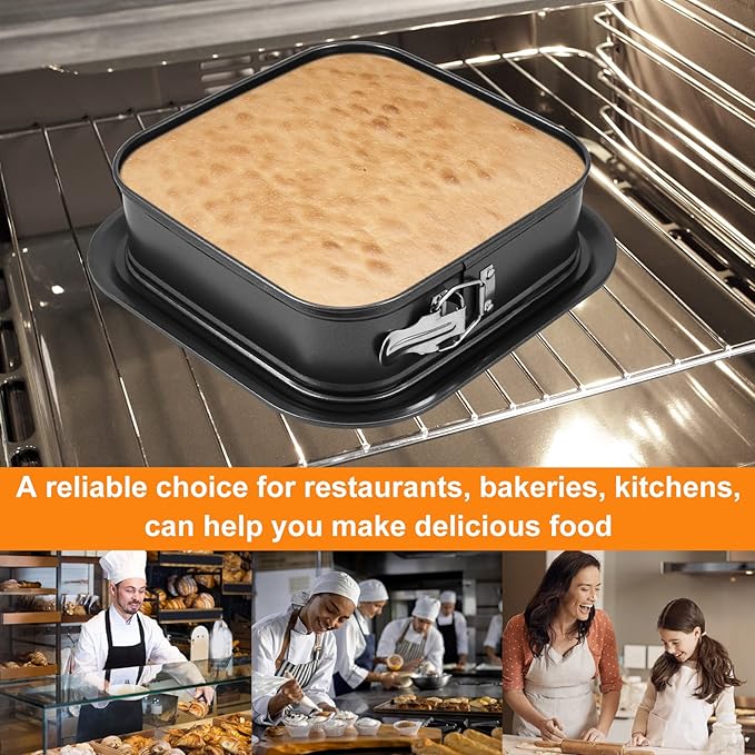 Springform baking Pan Square, 9.5 Inch Large Spring Form Cake Pan with Removable Bottom, Non-stick Cheesecake Cake Pan Bakeware for Home Kitchen DIY (Square)