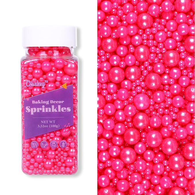 Cobakey Pink Sprinkles for Cake Decorations 3.52 ounce Edible Pearl Sprinkles for Cupcake Toppers Wedding Party Valentines Halloween Christmas Holiday Supplies