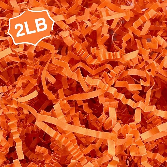 2LB Crinkl Paper Shred Filler for Bag Gift Box Basket Confetti Paper Shreded Stuffing Decoration for on Halloween Day (Orange)