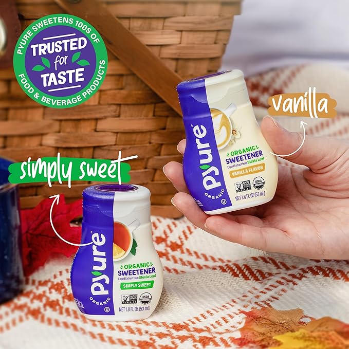 Pyure Organic Liquid Stevia Extract Sweetener – Zero Calorie, Sugar Free, Keto Friendly, Plant-Based Sugar Substitute – Non-GMO, Diabetic Friendly, Zero Carb, No Aftertaste – Simply Sweet – 1.8 fl oz