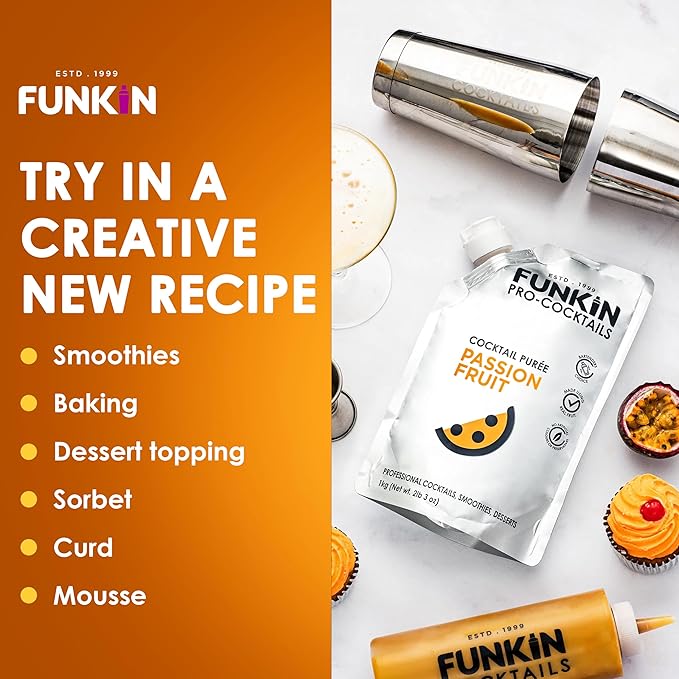 Funkin Fruit Puree | Real Fruit, Simple Ingredient, Natural Mixer for Cocktails, Drinks, Smoothies | Vegan, Non-GMO, Gluten-Free (2.2 lbs) (Passion Fruit)