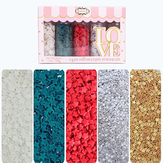 Confect Christmas Sprinkles | White, Red, Silver, Gold & Holly Green Mix | Edible Holiday Sprinkles for Cakes, Cupcakes & Cookies | Festive Baking Decorations-5 Oz