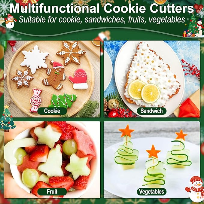Lezmarket 24Pcs Christmas Cookie Cutters Set, Stainless Steel Metal Winter Holiday Cookie Cutter Christmas Shapes - Snowman, Christmas Tree, Gingerbread, Snowflake, Angel, Bells, Santa Claus, Candy