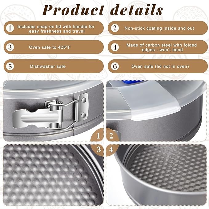 2 Pcs Springform Cheesecake Pan with Lid and Removed Bottom 9 Inch gray Non Stick Round Cake Pan Travel Friendly Carbon Steel Bakeware for Pie Cake Pizza