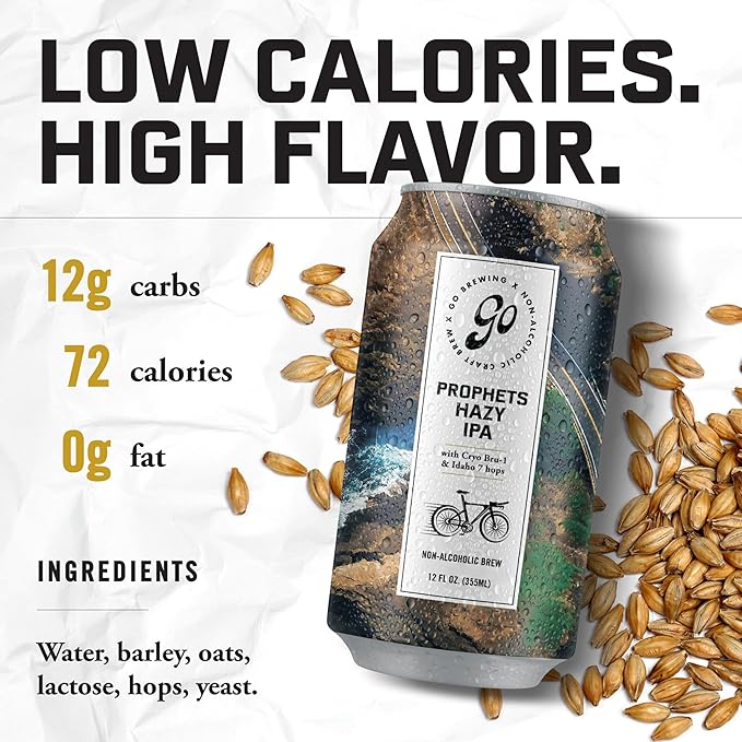 Go Brewing - IPA 12 Mixed Pack - Non Alcoholic Beer - Refreshing Small Batch Brew - Low Calorie Brew - Featuring Prophets Hazy IPA & Burn It Down IPA - Ideal for Any Occasion (12 oz, 12 Pack)