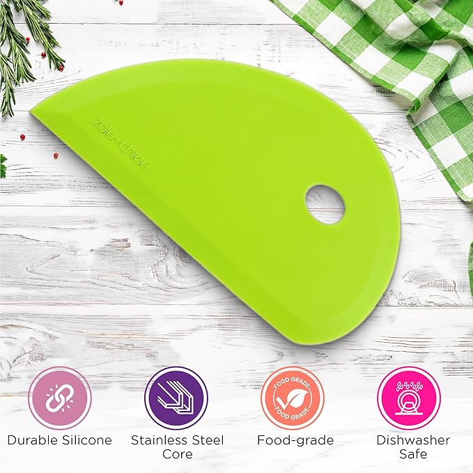 Zoie + Chloe Multipurpose Silicone Bowl Scraper - Dough Scraper for Cleaning Mixing Bowls, Baking Pan - Silicone Scraper Spatula For Painting, Smoothing, Frosting, Cake Decorating - Red, 7x3.75"