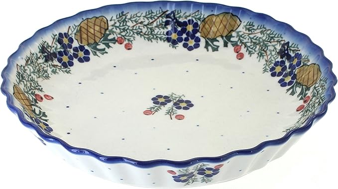 Blue Rose Polish Pottery - Brown Pinecone Pie Plate - 10.5" Diameter - Ceramic Baking Dish, For Pies, Quiches & Desserts