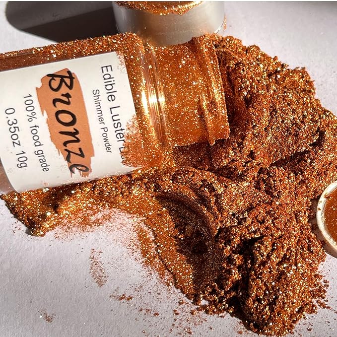 Bronze Luster Dust Edible Glitter for Cakes Cocktails – 10g Colaele Edible Shimmering Dust for Chocolates, Metallic Food Coloring Powder for Cake Decorating Edible Glitter for Drinks, No Gluten,Vegan