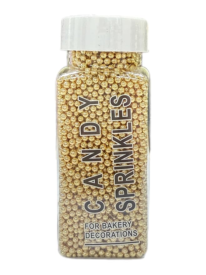 Gevog 2MM Gold Pearls Nonpareils Sprinkles Mixing Edible Cake Cupcake Sprinkles for Wedding Valentines Party Baking Cupcake Cookie Ice Cream Decoration Supplies 110g/ 3.88oz