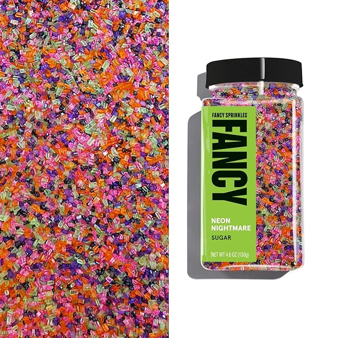 Fancy Sprinkles Limited Edition Halloween Neon Nightmare Pink, Purple, Green, Black and Orange Sugar Crystals (4 OZ)