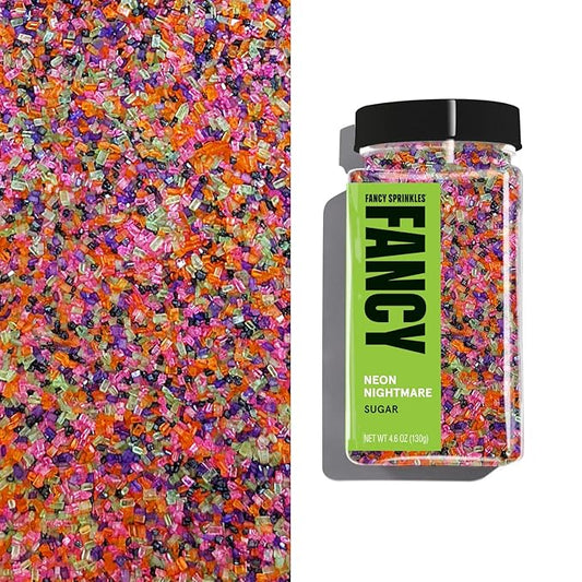 Fancy Sprinkles Limited Edition Halloween Neon Nightmare Pink, Purple, Green, Black and Orange Sugar Crystals (4 OZ)