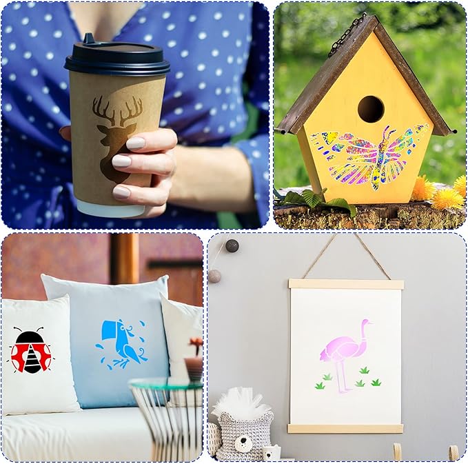 66 Pcs Small Stencils for Crafts Reusable 3 Inch Stencils for Painting on Wood DIY Craft Paint Template for Wall Home Decor Card Rock Canvas Drawing Holiday Ornament(Animal)