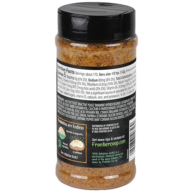 Frontier Co-op Nacho Spice Nutritional Yeast Blend with Vitamin B12, 7.30 oz - For Popcorn, Snacks, Pasta, and Soup
