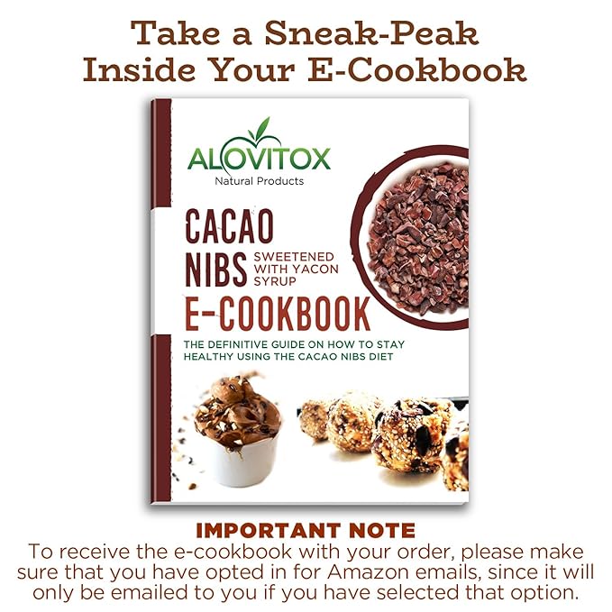 Cacao Nibs Naturally Sweetened with Yacon Syrup | Raw Organic, Sugar Free, Keto, Paleo and Vegan Friendly | Antioxidant and Protein Rich Criollo Chocolate Snack by Alovitox | 16 oz (2 x 8 oz)