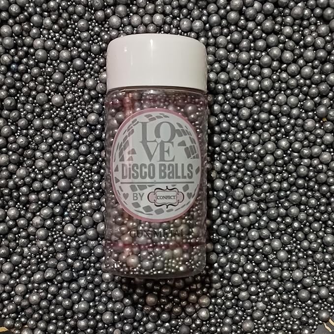 Confect Love Silver Metallic Disco Ball Sprinkles – Edible Cake Decorating Sugar Pearls | Shiny Silver Dessert Toppers for Cupcakes, Cookies, Cakes & Party Treats | Vegan, Gluten-Free, Nut-Free, Soy-Free, Dairy-Free, Palm Oil-Free- 4.2 Oz