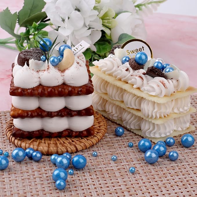 Blue Pearl Sprinkle for Cake Decorating, 4 Sizes Sugar 130g/4.6oz, Cupcake, Ice Cream, Donuts, Macaron Toppings Supplies (2mm, 4mm, 7mm, 1cm)