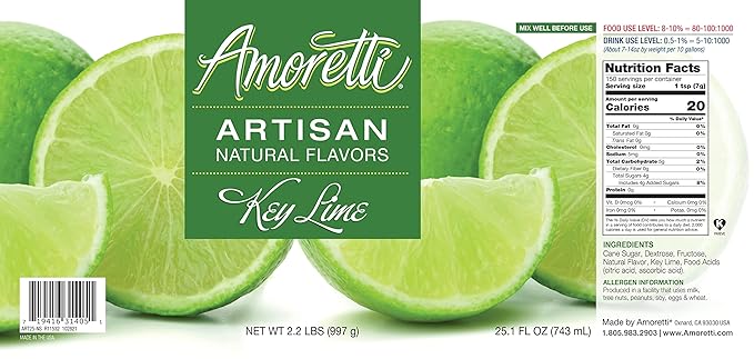 Amoretti - Natural Key Lime Artisan Flavor Paste, 2.2 lbs, Perfect For Ice Cream, Beverages, Cakes, and more, Preservative Free, Vegan, Gluten Free, No Artificial Sweeteners, Highly Concentrated