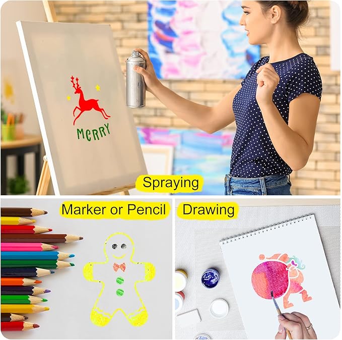 66 Pcs Small Stencils for Crafts Reusable 3 Inch Stencils for Painting on Wood DIY Craft Paint Template for Wall Home Decor Card Rock Canvas Drawing Holiday Ornament(Santa)