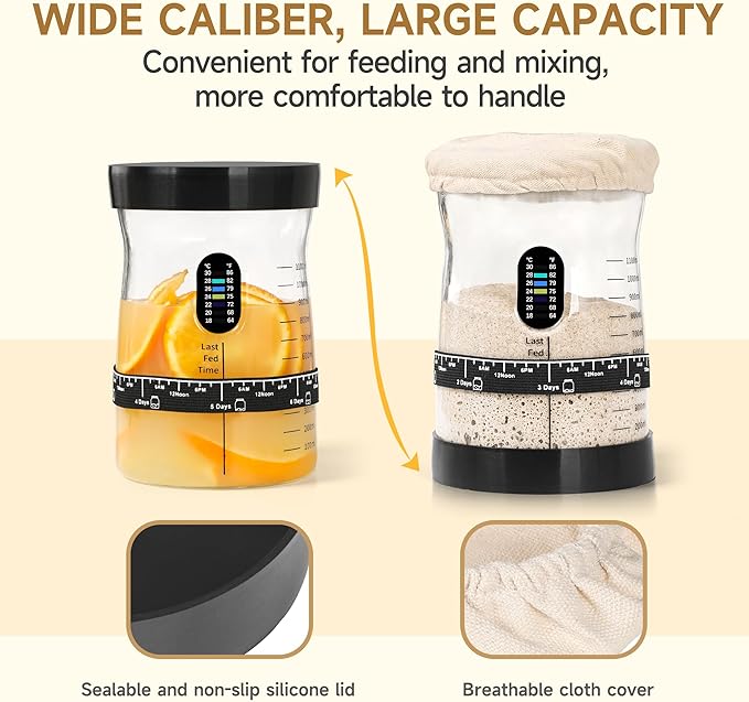 Sourdough Starter Kit -50 Oz Wide Bore and Large Capacity Sourdough Starter Jar，Thermometer, Feeding Band- Perfect Sourdough Bread Baking Supplies, Baking Gifts(2 Jar)