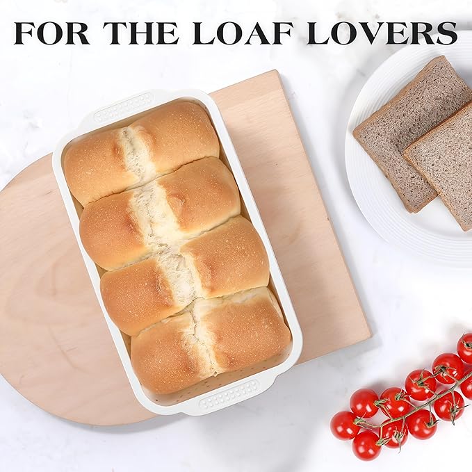 1 Pc Silicone Bread Loaf Pan Nonstick Silicone Loaf Pans for Baking 9x5 inch Large Bread Mold with Metal Reinforced Frame(Cream)
