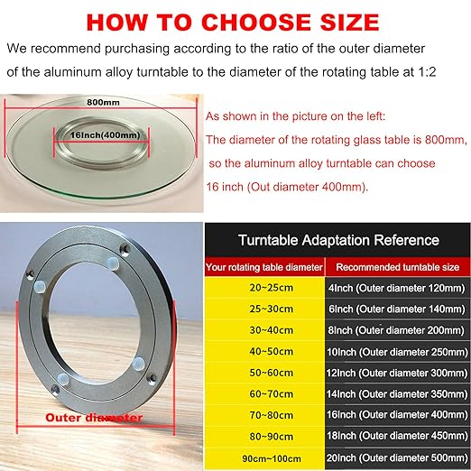 Aluminium Alloy Turntable Bearing, Heavy Duty Swivel Turntable Lazy Susan Rotating Bearing Turntable Round Dining Table Smooth Swivel Plate Hardware, 16"