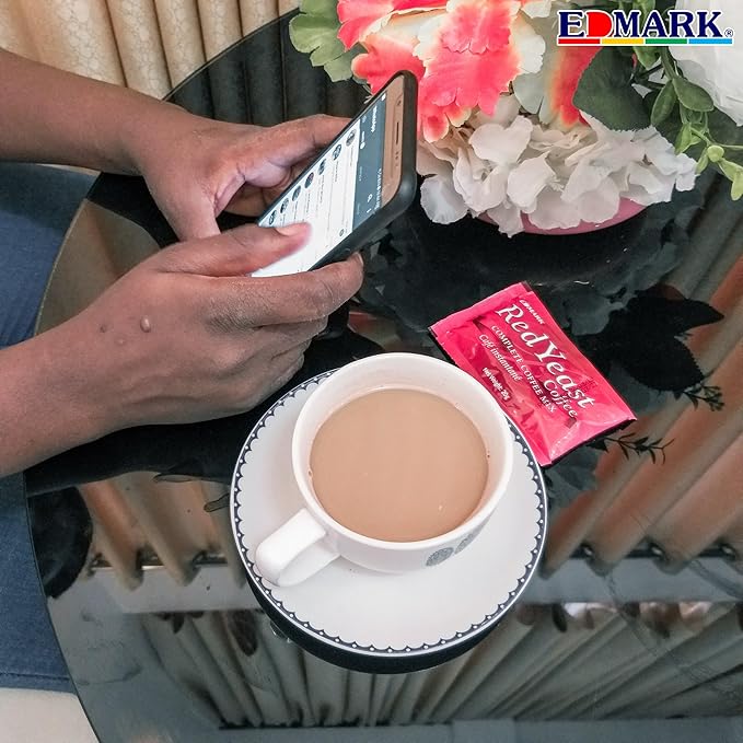 EDMARK Sugar Free Red Yeast Coffees - Organic Coffee Blend With Rose Petal Extract - Red Coffee Pods Cups Coffee's Lover Gifts - 15g × 20 Sachets