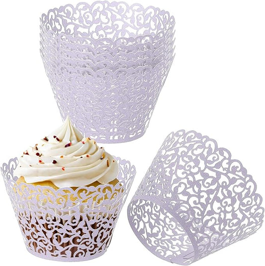 PATIKIL Cupcake Wrappers Paper, 50 Pack Baking Cups Standard Vine Decoration for Anniversary Birthday Weddings and Parties, Light Purple