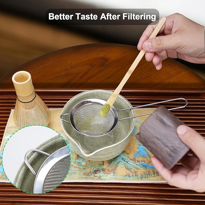 Matcha Whisk Set, 8pcs Matcha Set Ceremonial Grade Macha Kit Includes Bowl with Spout/Chashen Holder/Bamboo Whisk/Bamboo Scoop/Spoon/Sifter, Ideal Gift for Macha Lovers to Enjoy Making Tea