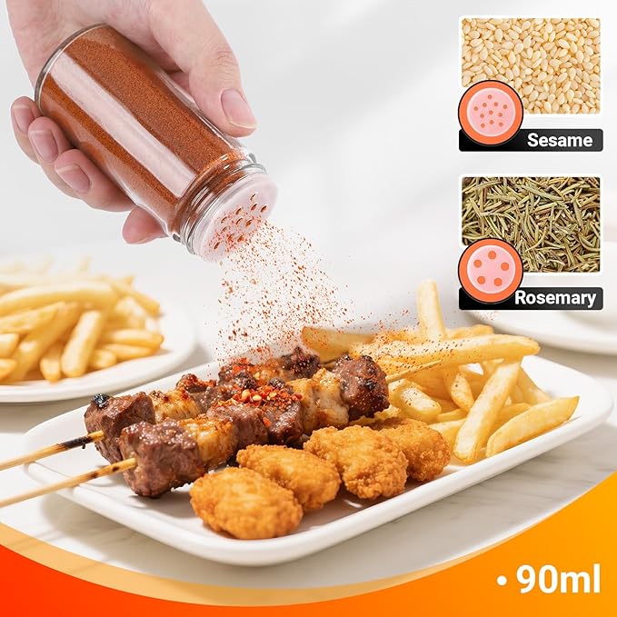 Segarty 3oz Spice Jar with Stainless Steel Shaker Lids, 3 Pack 90ml Round Spices Jars for Salt and Pepper Storage, Small Glass Seasoning Container Set, Empty Spice Shakers with 7 Stickers and 1 Brush