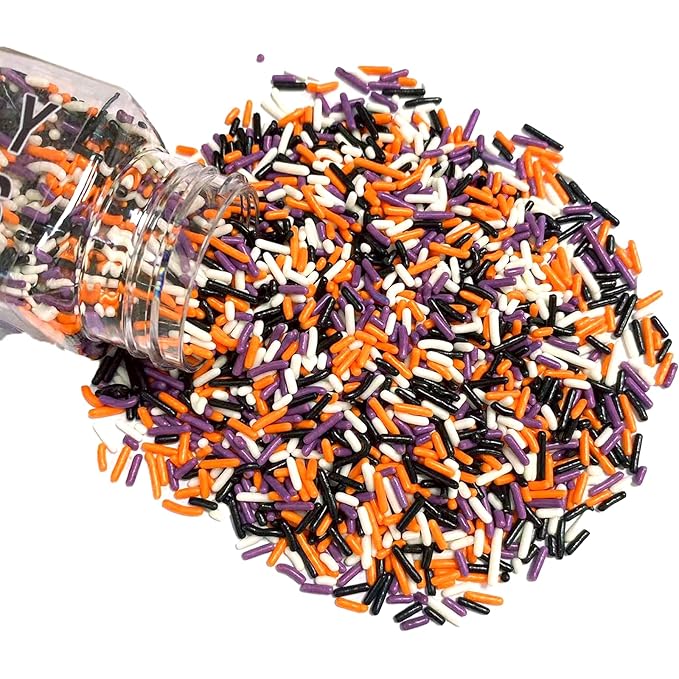 Sentovac Halloween Soft Jimmies Sprinkles Edible for Cake Decorating Orange Black Purple White Jimmies Sprinkle Cookie Cupcake Topper Ice Cream Baking Decorations Halloween Christmas Supplies 3.35oz