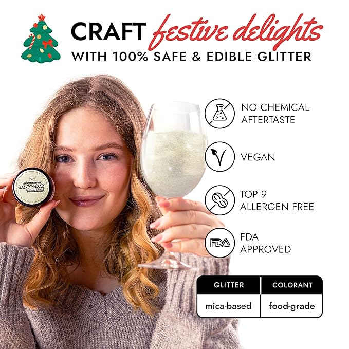 MONÉGASQUE Gold Iridescent Edible Glitter for Drinks 10g – Liquid Gold Edible Glitter for Cakes & Cocktails – Cocktail Drink Shimmer Sparkles – Cake Decorating Christmas Sprinkles Toppers for Cupcakes