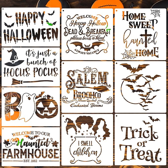 Halloween Stencils for Painting on Wood 12”x8” Large Halloween Stencil Boo Trick or Treat Bats Hocus Pocus Stencils for Door Mats Wood Sign T-Shirt Decor