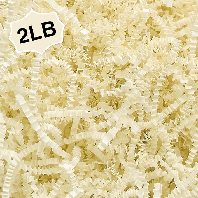 2LB Crinkle Paper Shred Filler for Gift Box Bag and Basket On Holidays(Beige)